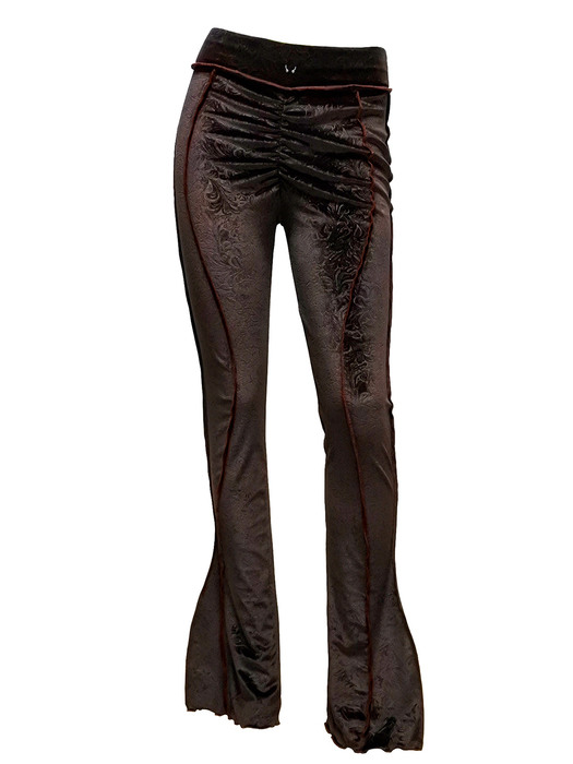 Jacquard velour pants-darck brown
