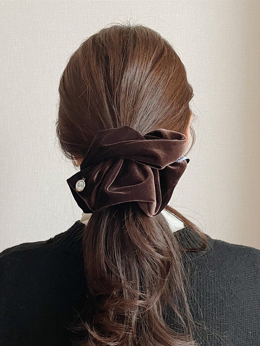 oar Vintage drop Velvet Cameo Wide Scrunchie [Brown]