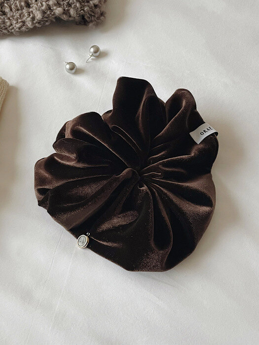 oar Vintage drop Velvet Cameo Wide Scrunchie [Brown]