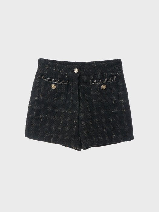 Metallic-Button Boucle Tweed Shorts_UWS-FP02