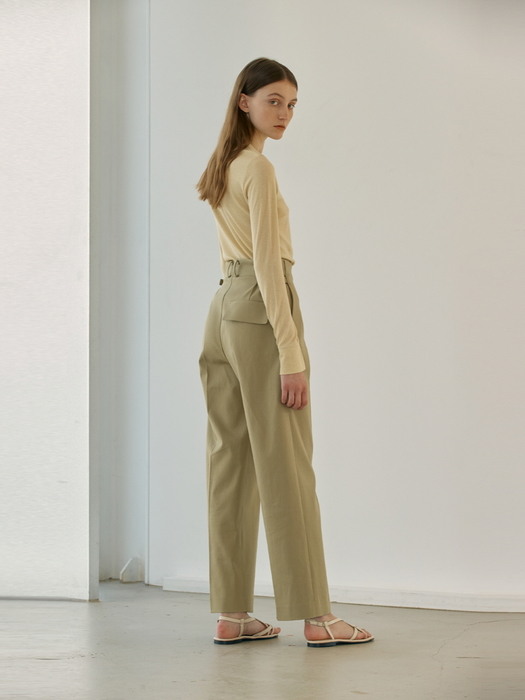 High waist strap pants (Olive)