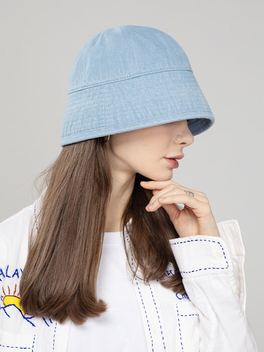 Half Round Washing Bucket Hat Ivory-Blue