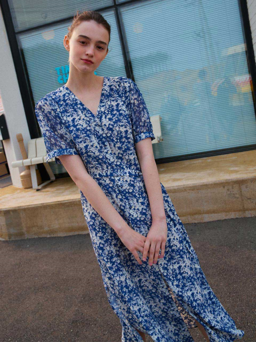 Sleeve chiffon color print Dress NEW2MWO414