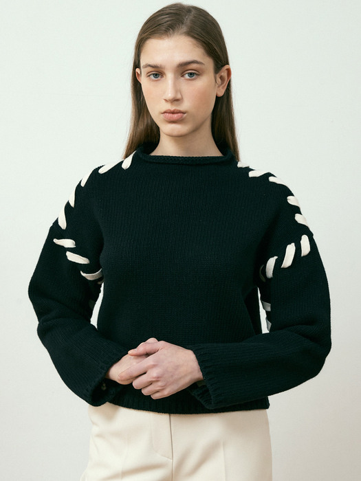 bold line knit top (black)