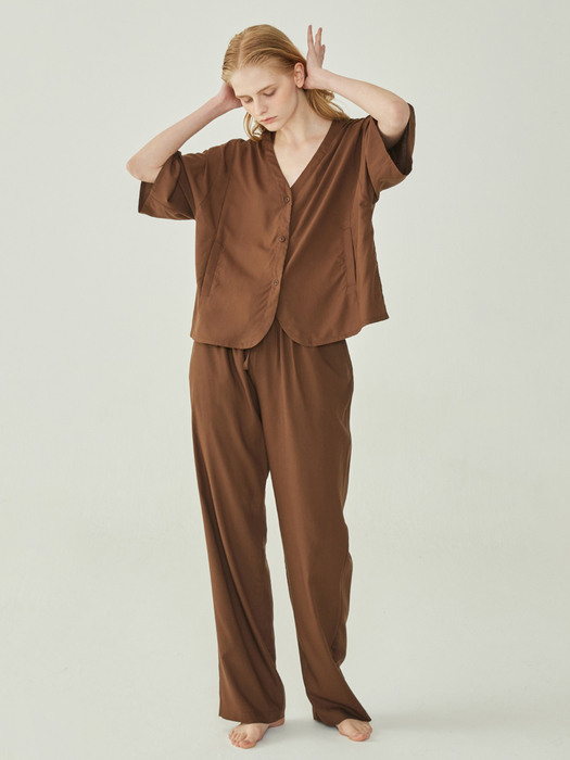 COZY ROUND PAJAMA SET_pure brown