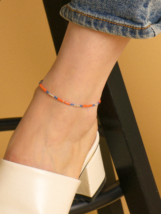 Vivid Orange & Blue Beads Silver Anklet Iak22 [Silver]