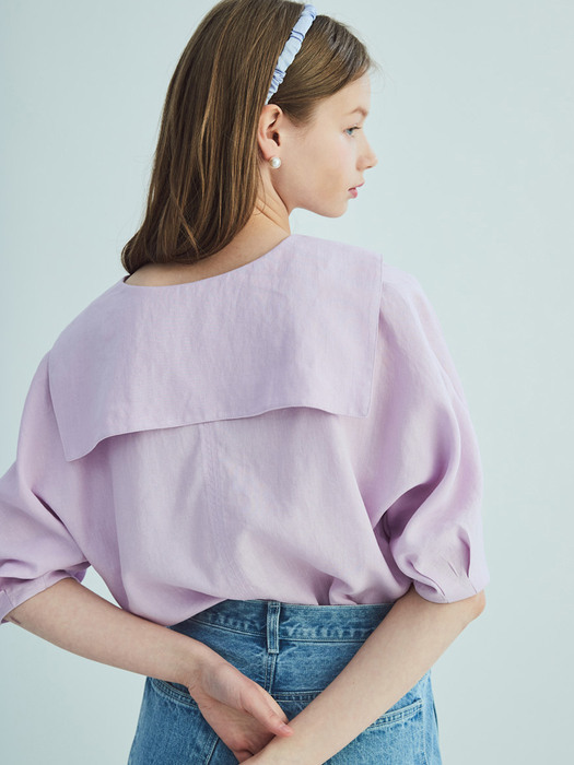 SAILOR COLLAR LINEN PUFF SLEEVE BLOUSE_LAVENDER