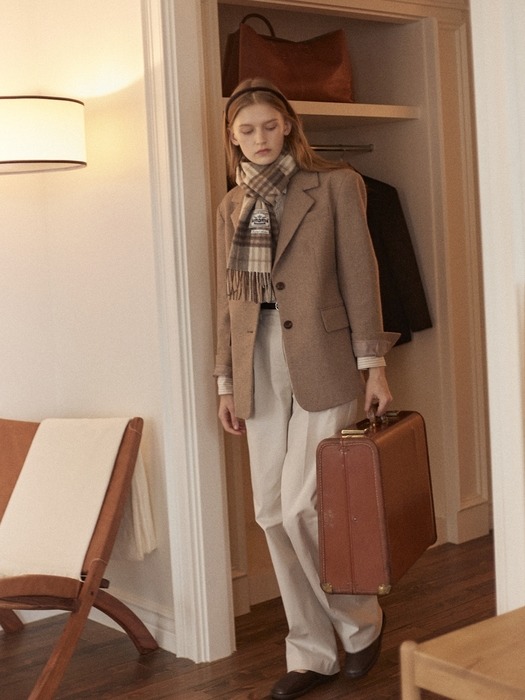 Daily check wool muffler - Ivory check