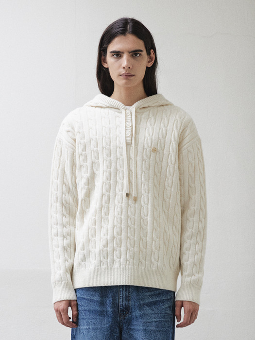 CABLE HOOD PULLOVER_WHITE