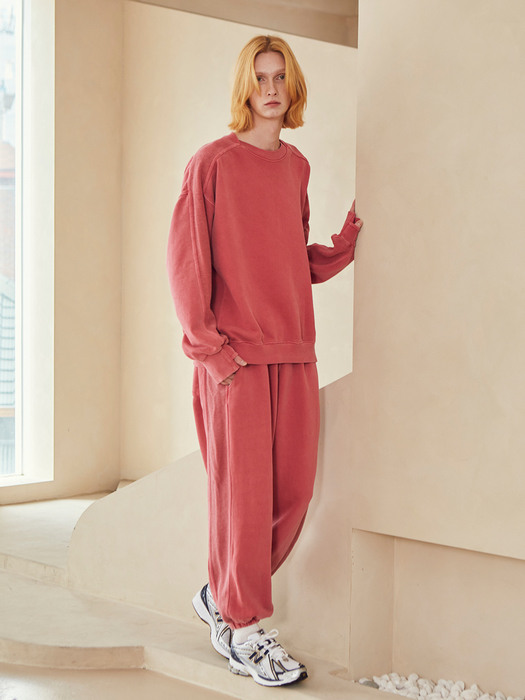 Pigment dyeing heavy-french-terry jogger pants_pink