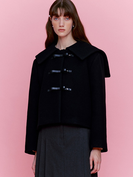 Ribbon button sailor half coat - Black