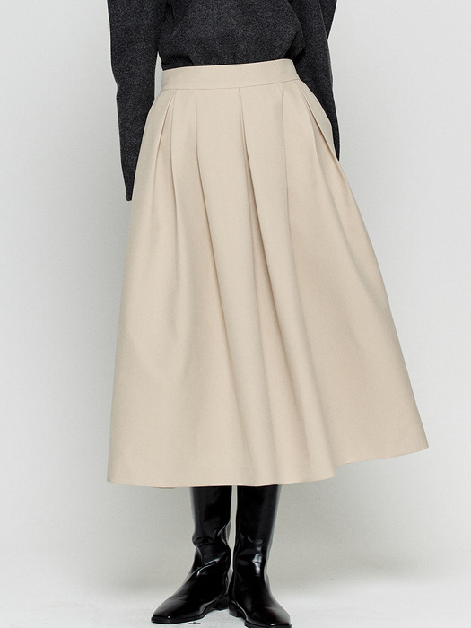 Wide tuck flare skirt - Black