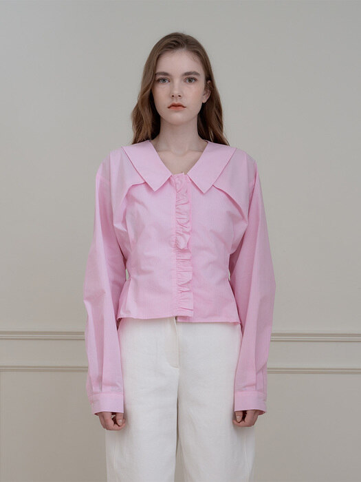 Frill stripe blouse(Pink)