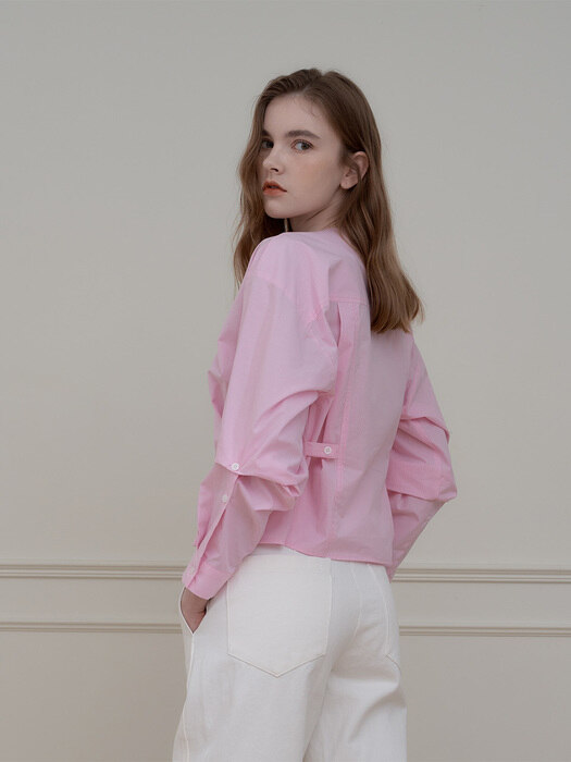 Frill stripe blouse(Pink)