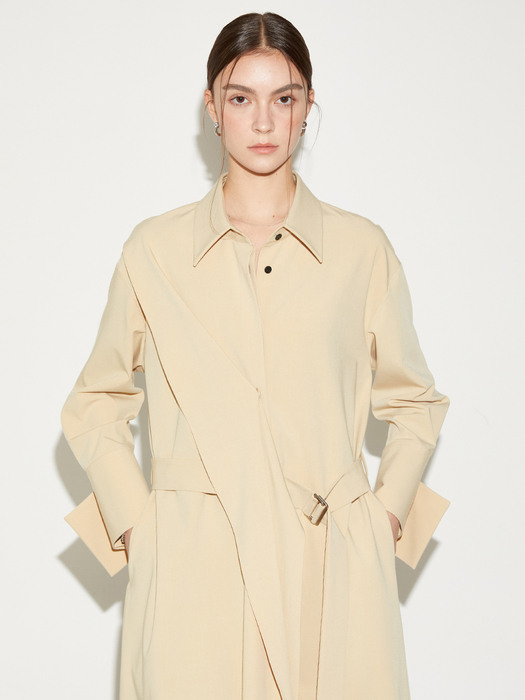 Oversize Belted Shirt One Piece_Yellow Beige