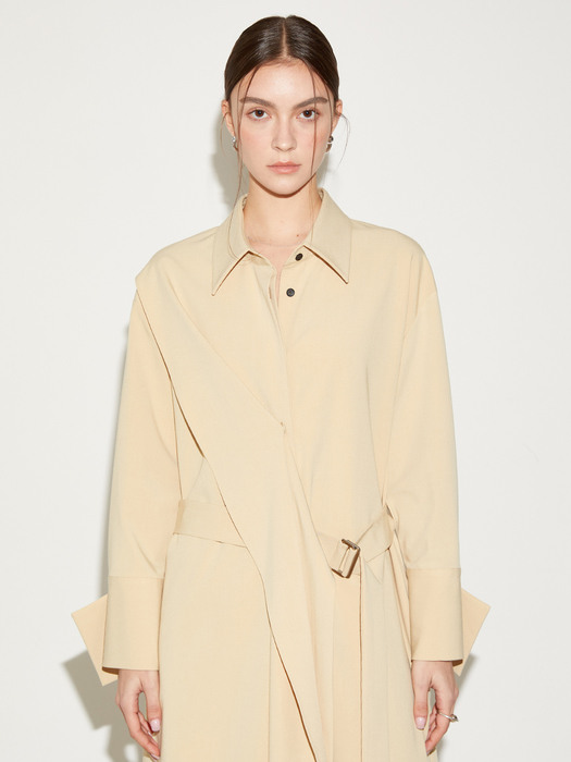 Oversize Belted Shirt One Piece_Yellow Beige