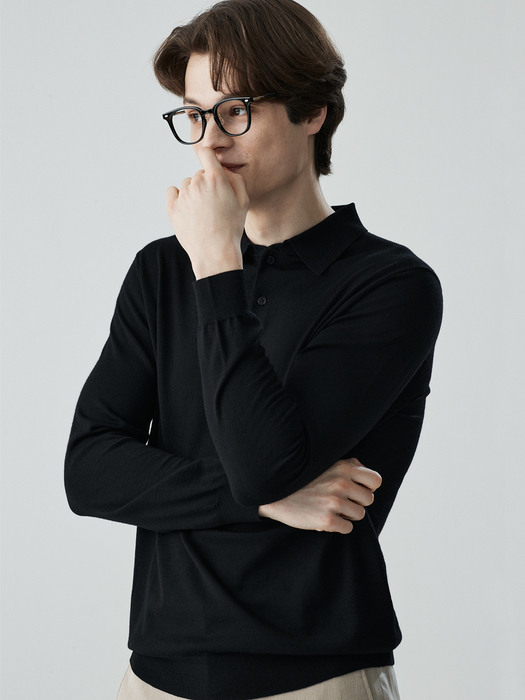 [Wool 100%] Basic shirt collar pullover_BLACK