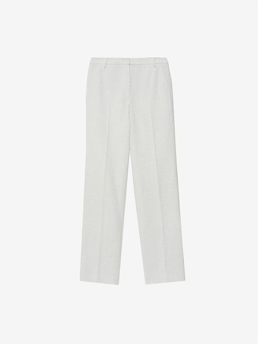 LINEN COTTON BLEND TWEED PANTS - WHITE