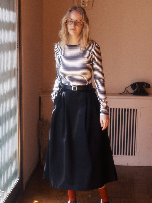 Cotton Pintuck Long Skirt (Black)