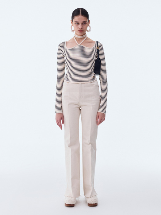 SIGNATURE NECK MONACO STRIPE KNIT (IVORY)