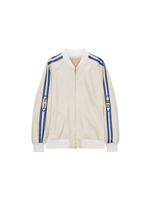 FAUX LEATHER STADIUM JUMPER IN IVORY