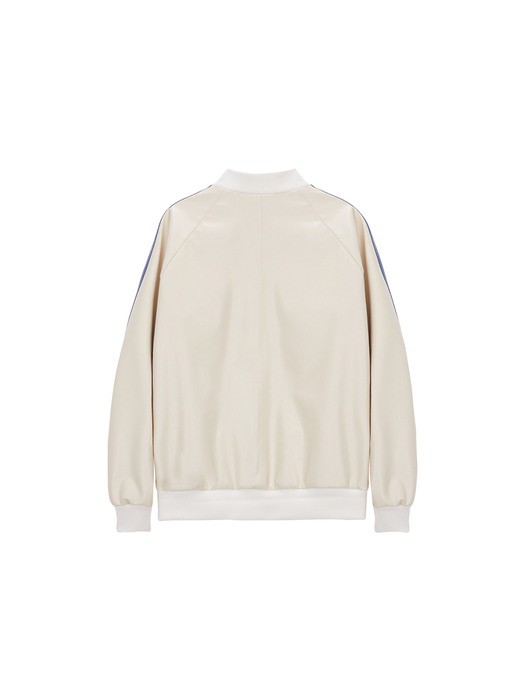 FAUX LEATHER STADIUM JUMPER IN IVORY
