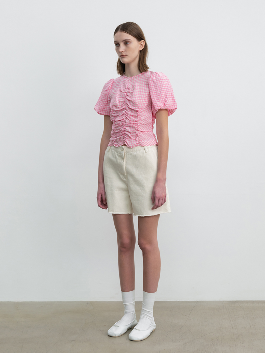 Puff Shirring Blouse Pink Check (JWBL3E904P1)