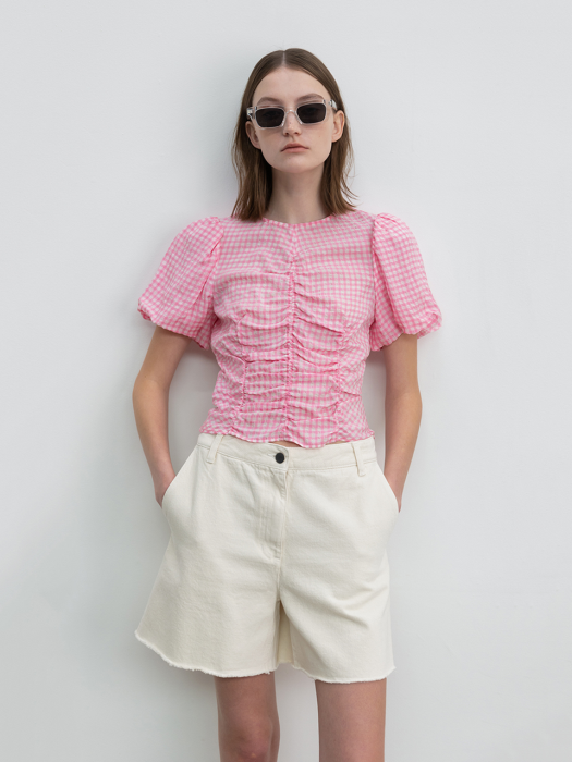 Puff Shirring Blouse Pink Check (JWBL3E904P1)