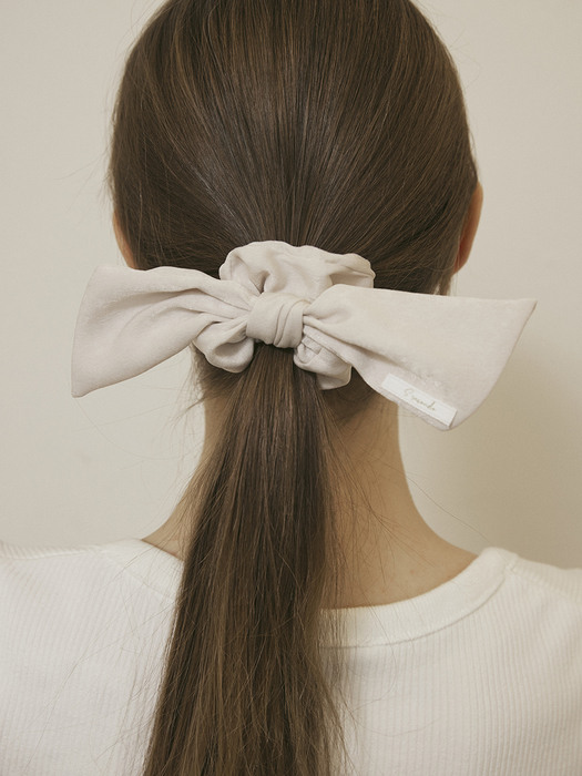 Ribbon hair scrunchie, Yumi (Beige)