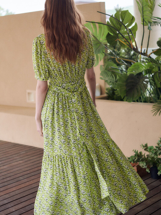 FLORAL PRINT ROBE MAXI DRESS [LIME YELLOW]