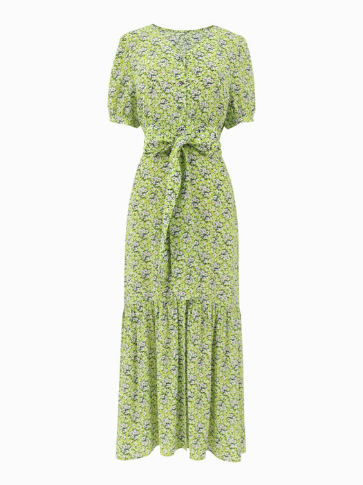 FLORAL PRINT ROBE MAXI DRESS [LIME YELLOW]