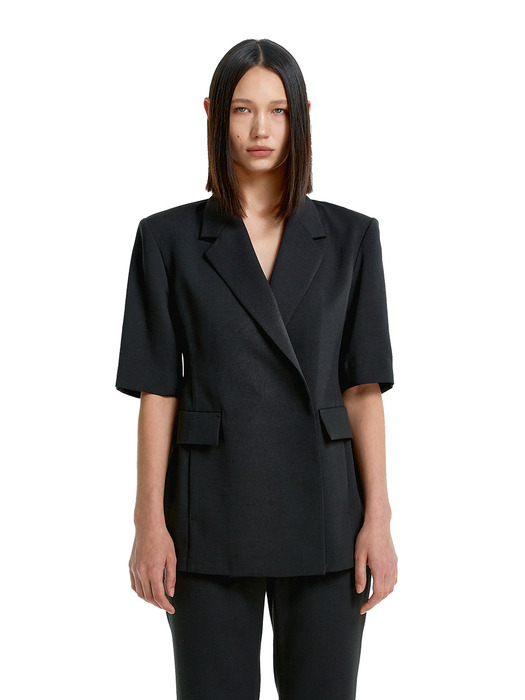 Linen half-sleeve Jacket-BLACK