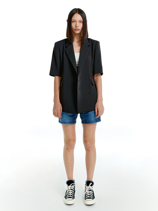 Linen half-sleeve Jacket-BLACK