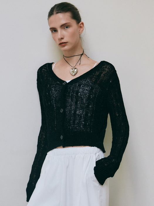 LOOSE KNITTED CABLE CARDIGAN_BLACK