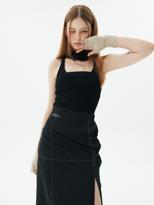 Slit Stitch Panelled Skirt, Black