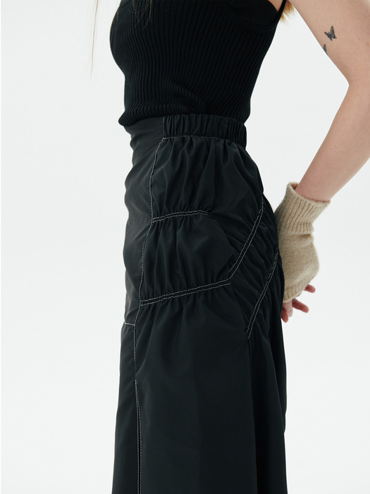 Slit Stitch Panelled Skirt, Black