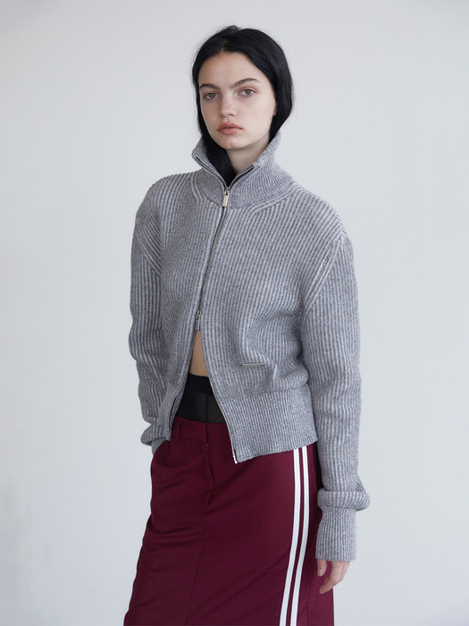 Two-tone knit zip-up - gray