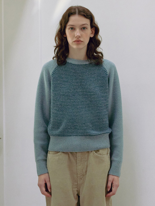 [Women] Wool Cotton Stripe Sweater (Lake Blue)
