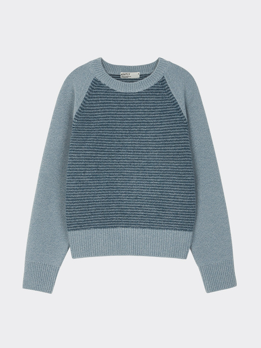 [Women] Wool Cotton Stripe Sweater (Lake Blue)