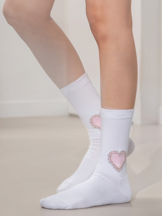 [no.311] white heart cushion sport socks