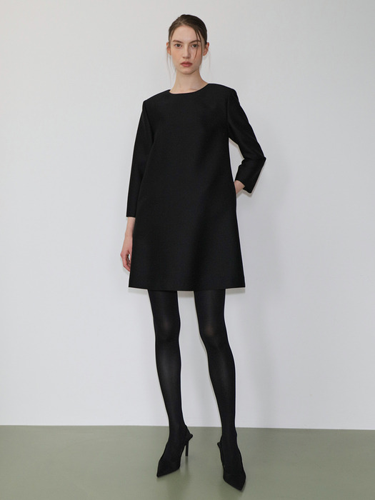 Mikado wool silk mini dress BLACK