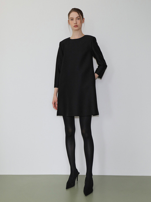 Mikado wool silk mini dress BLACK