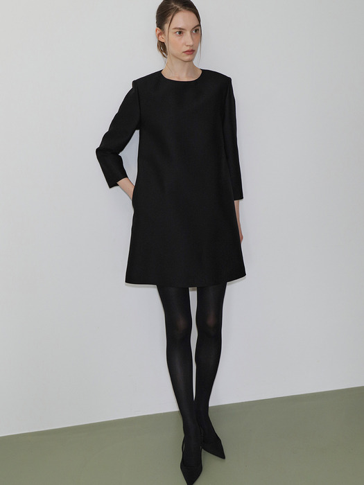 Mikado wool silk mini dress BLACK