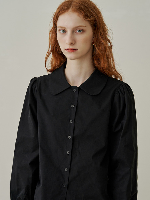Round collar puff blouse - black