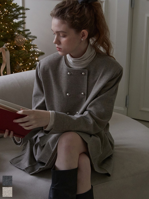 [세트] 헤링본 더블 자켓+헤링본 플리츠 스커트 2color