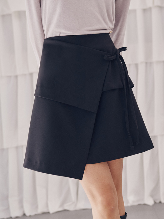 Tiered Ribbon Tie Wrap Skirt_black