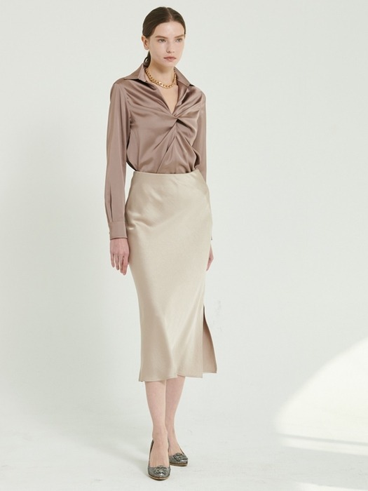 Jenna Twist detail Shirts [Taupe]