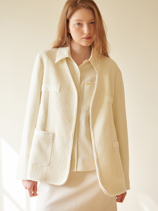 Merino Wool Tweed Jacket Ivory