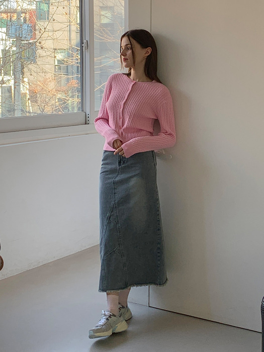 A-line long denim skirt