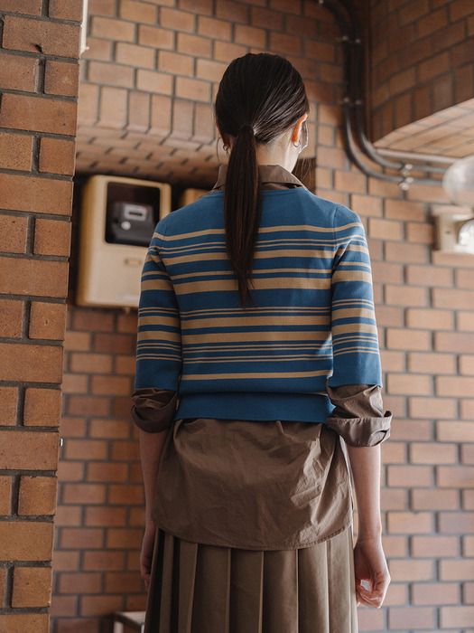 STRIPE HALF KNIT TOP_BLUE